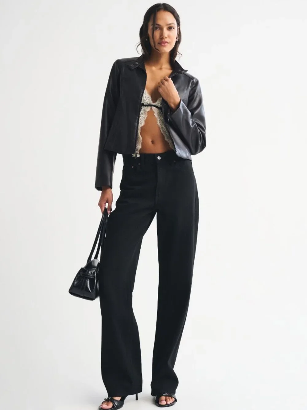 slim vegan leather mockneck jacket - Picture 2 of 14